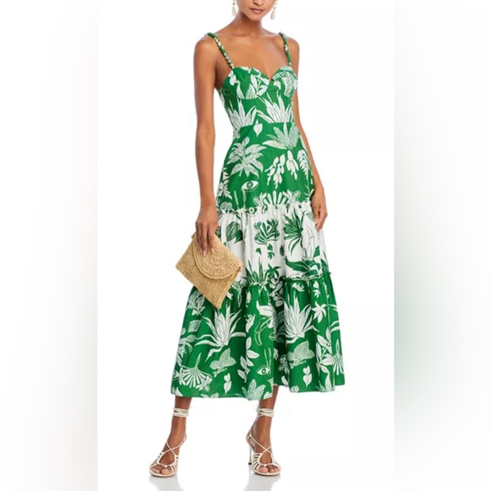 Like New Farm Rio - Maxi Dress. Off White/Forest Soul Green